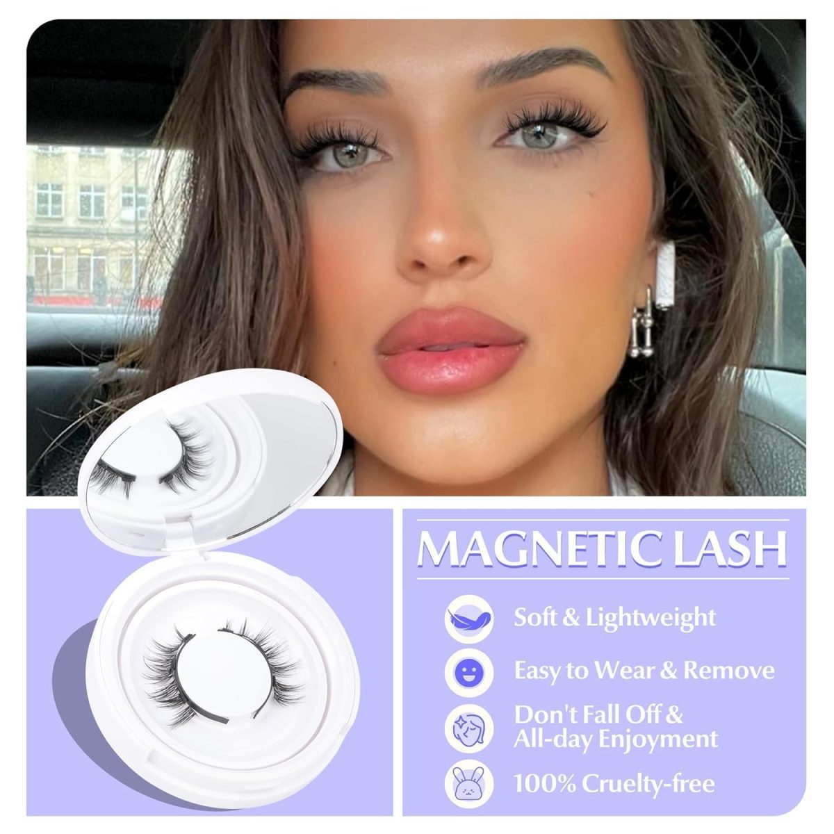 Hiventick Magnetic Eyelashes without Eyeliner Natural Reusable Magnetic Lashes Kit with Applicator Anime No Glue Needed Lashes 1 Pairs Manga Magnetic Eyelashes Kit - Image 3