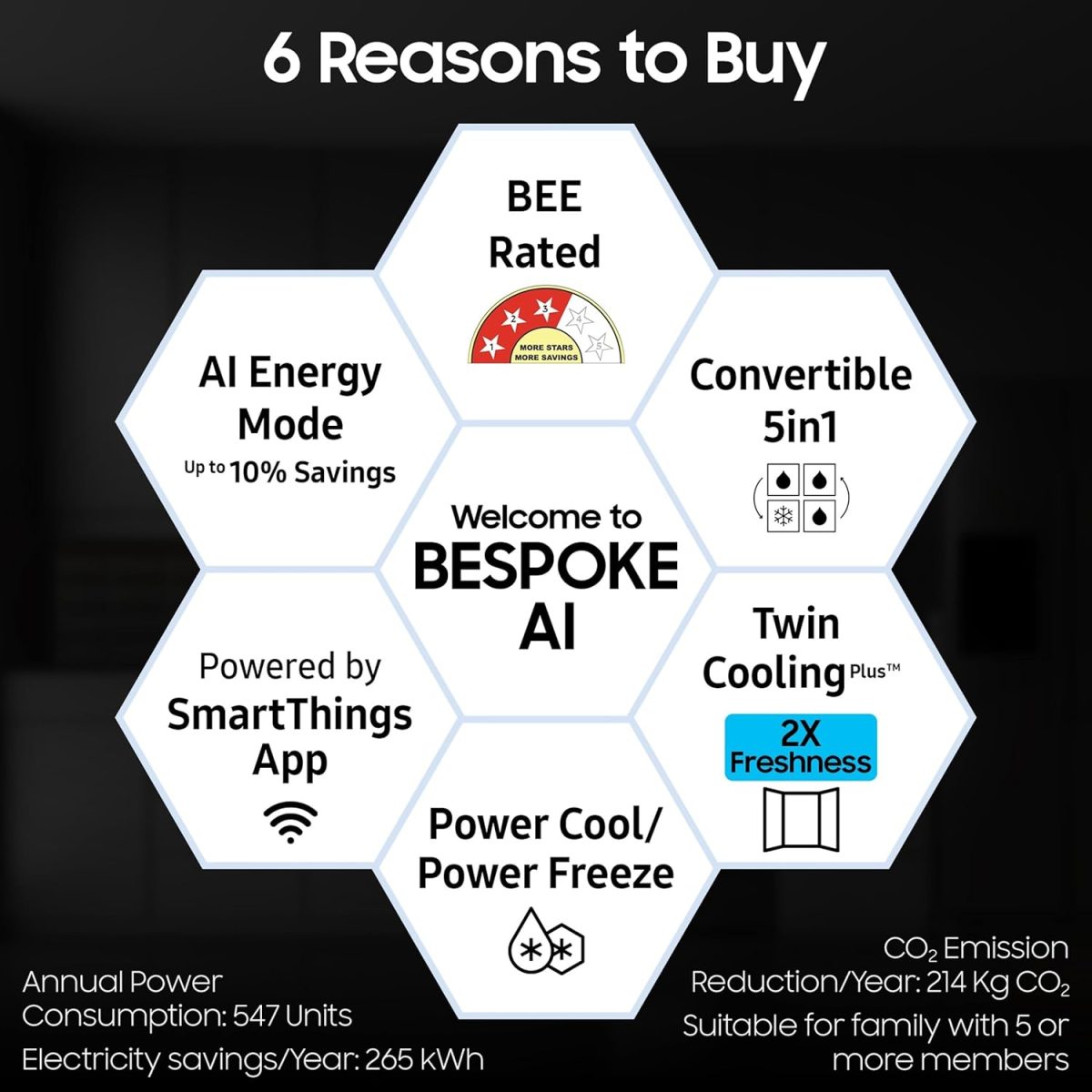 Samsung 653 L, 3 Star, Frost Free, Double Door, Convertible 5-in-1 Digital Inverter, Side By Side AI Enabled Smart Refrigerator with WiFi (RS76CG8003S9HL, Silver, Refined Inox) - Image 2