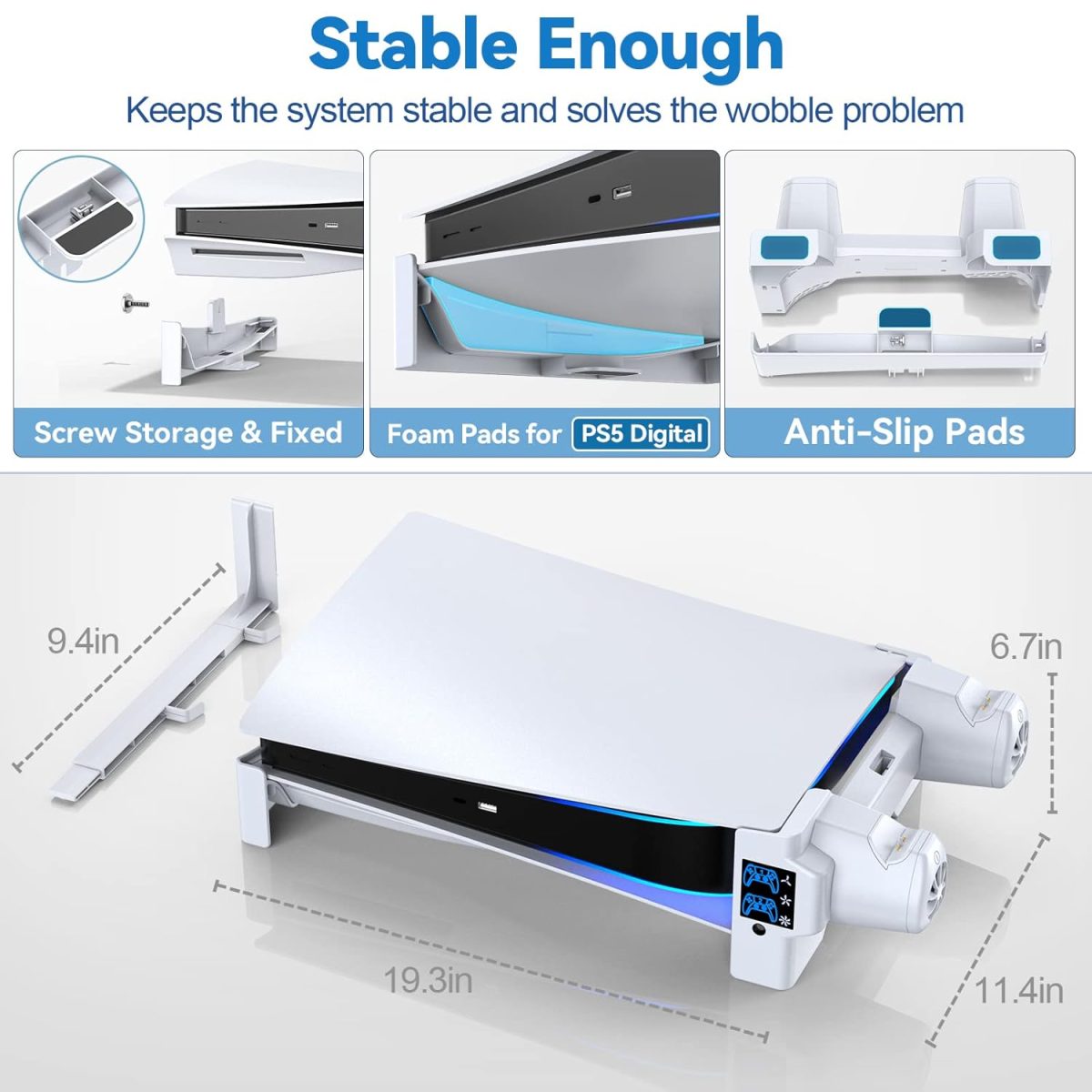 Tokluck Ps5 Horizontal Stand With 3-Level Cooling Fans For Ps 5 Console, Ps5 Accessories Cooling Stand With Ps5 Controller Charger, Ps5 Cooling Station With Headset Holder & Screw, Usb-C Cable - Image 5