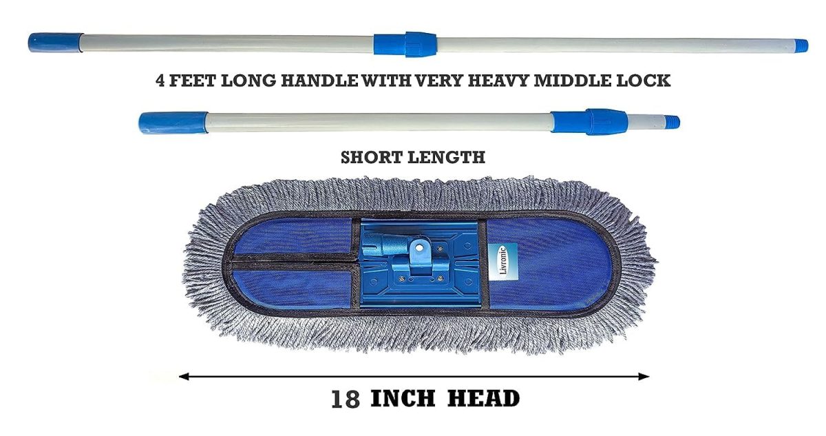 Livronic Plastic Wet And Dry Cotton Pad Floor Mop 67X14X5 (18-Inch Head) With 4 Feet Telescopic Handle Floor Cleaning Mop|Home|Office|Hotels|Hospitals (Set Of 1) (18 Inch Full Set With 1 Extra Pad.) - Image 5