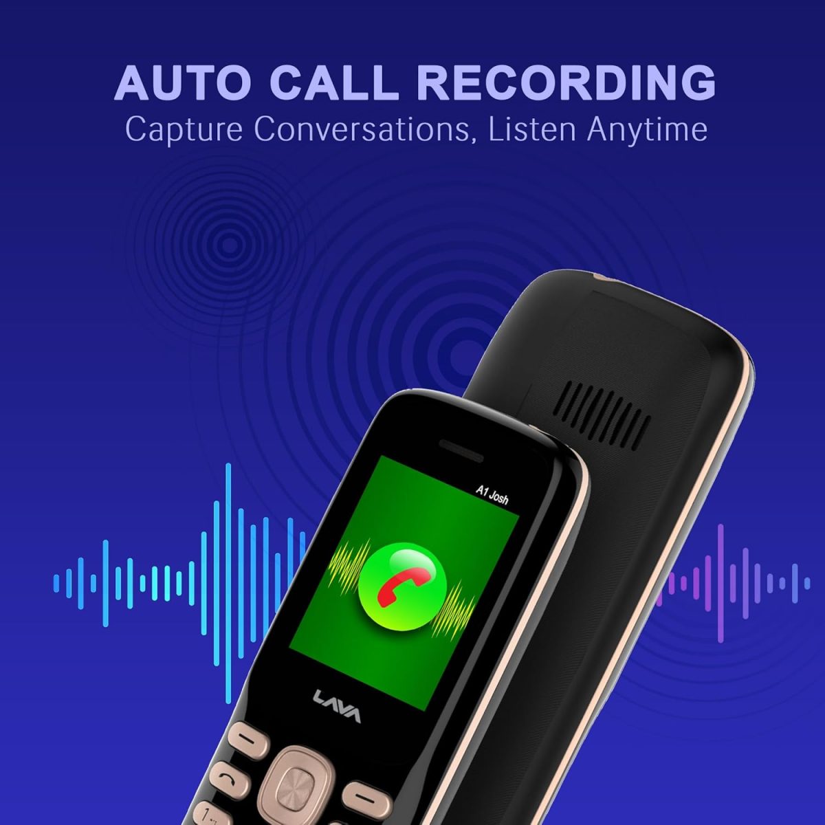 Lava A1 Josh (with BOL Feature) Dual Sim Keypad Mobile Phone | Long-Lasting Battery |22 Launguages Read Support | Auto Call Recording | Call Blink Notification (Black Gold) - Image 7