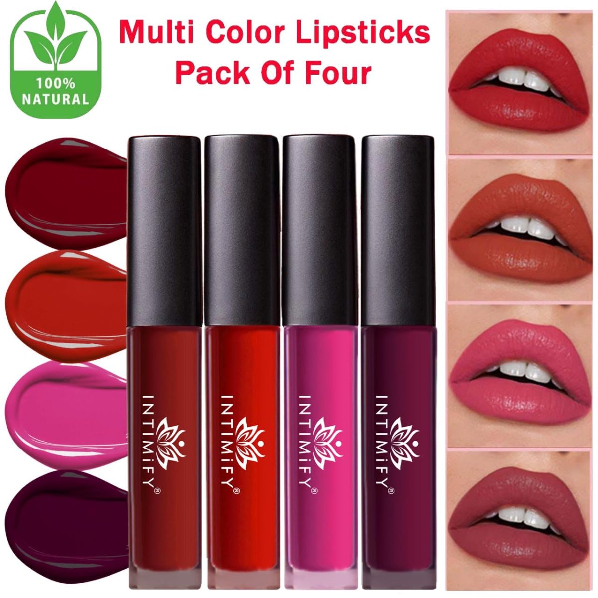 Liquid Matte Lip Stick, 8-Hour Long Stay, Long Lasting & Waterproof, Lipstick Combo (Red, Maroon, Pink, Purple – Pack Of 4) For Women - Image 2