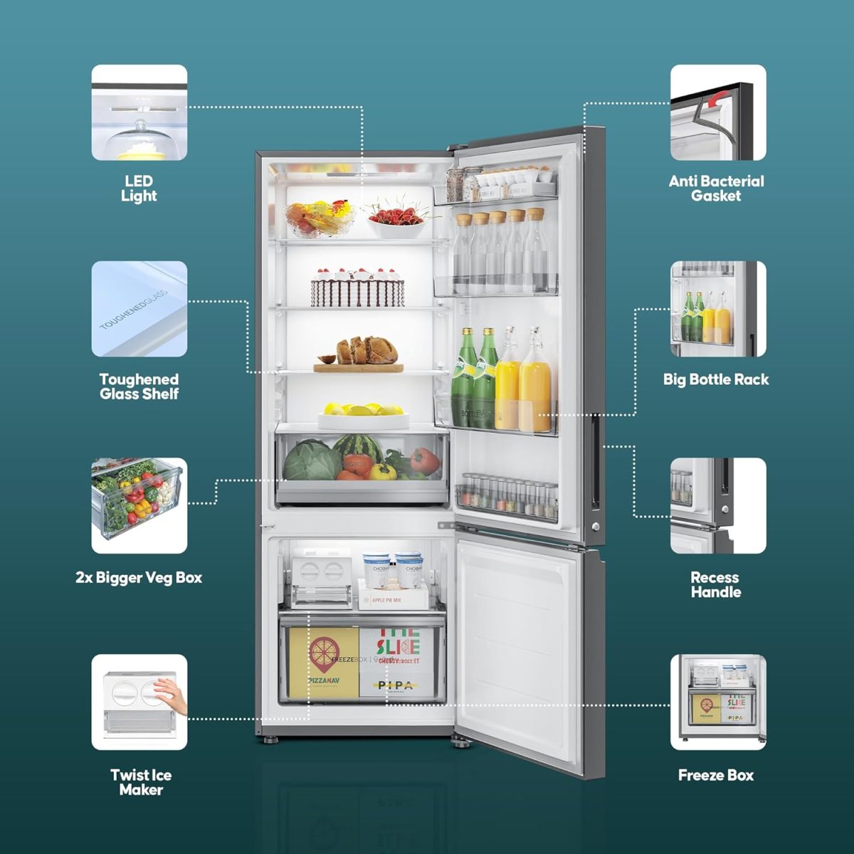 Haier 325 L, 3 Star, Convertible 14-in-1 Triple Inverter & Fan Motor Technology, with Display Frost Free Double Door Bottom Mount Refrigerator (HEB-333DS-P, Dazzle Steel) - Image 5