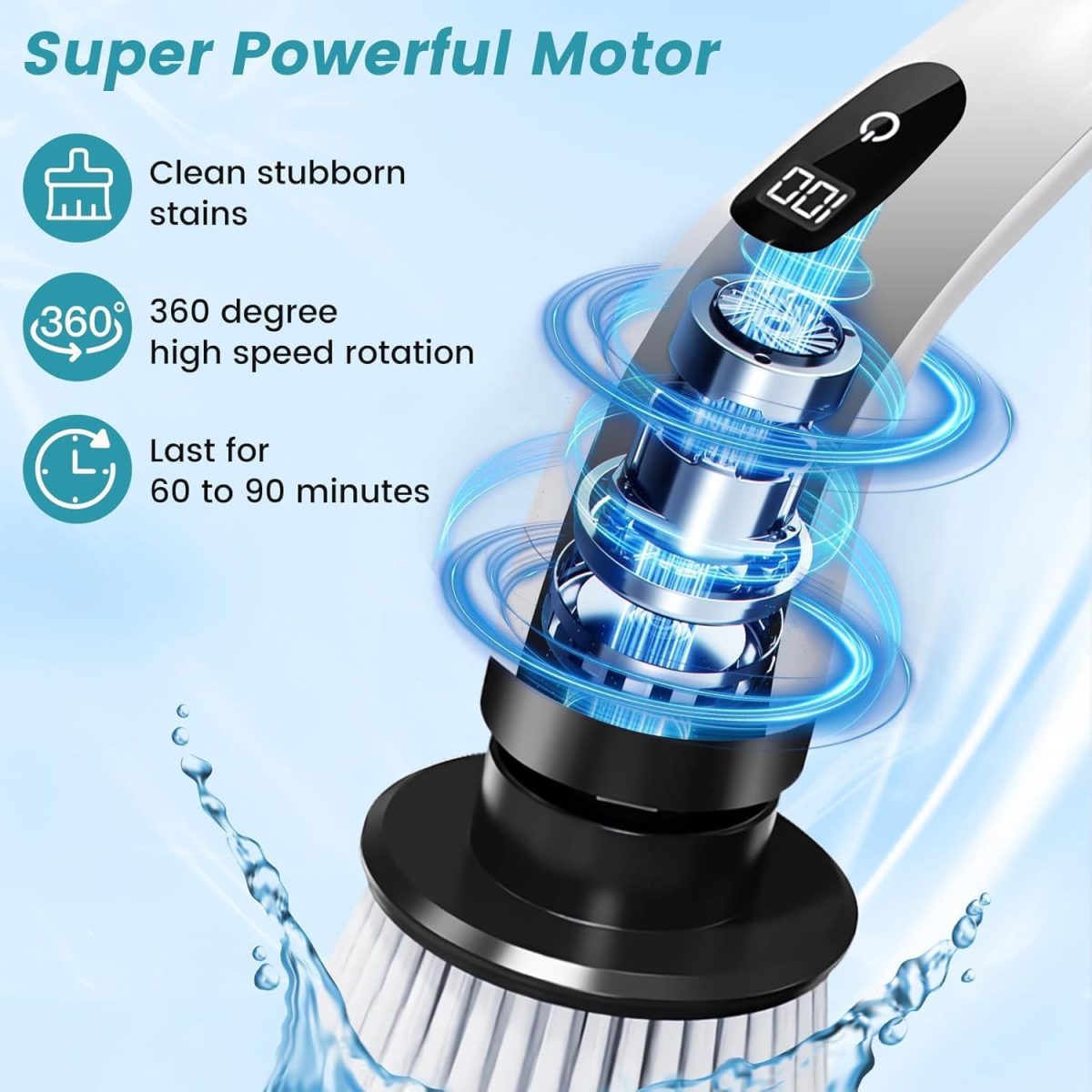 DADLM® Electric Spin Scrubber,Cleaning Brush Scrubber for Home, 400RPM/Mins-9 Replaceable Brush Heads-90Mins Work Time,Adjustable Size,2 Adjustable Speeds for Bathroom Shower Bathtub Glass Car (1) - Image 2