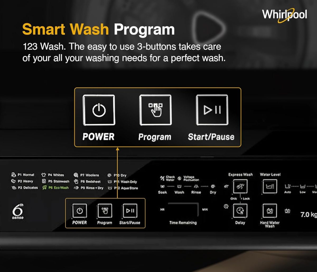 Whirlpool 7 kg Magic Clean 5 Star Fully Automatic Top Load Washing Machine Grey (MAGIC CLEAN 7.0 GENX GREY 5YMW) - Image 10