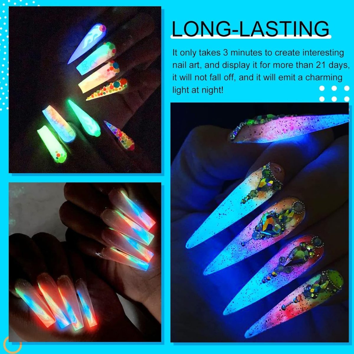 THR3E STROKES Gel Nail Polish Neon Gel Nail Polish Set Fluorescent Gel Polish Luminous Glow in Dark Gel Polish Orange Hot Pink Blue Yellow Green Purple Vibrant Spring Summer Gel Polish 7ML (UV/LED LIGHT REQUIRED) - Image 2