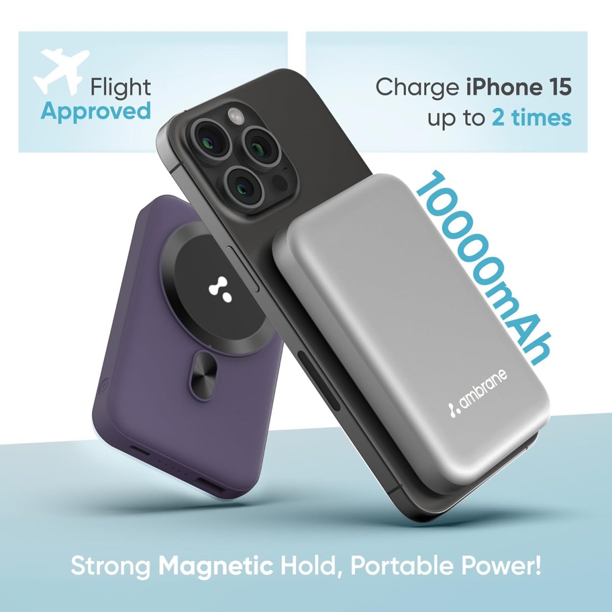 Ambrane MagSafe Wireless 10000mAh Fast Charging Power Bank, Strong Magnet, 22.5W Output for iPhone 12 & Above, Android & Other Qi Enabled Devices + Magnetic Ring (Aerosync Snap, Purple) - Image 5