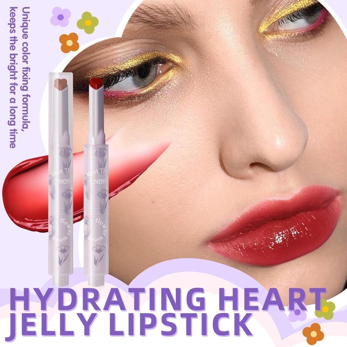Gege Bear 6-Piece Heart-Shaped Jelly Lip Gloss Set, Hydrating Lipstick for Women and Girls, Moisturizing Non-Sticky Formula, Perfect for Everyday Use (6 Pcs Set, 3.2g each) - Image 4