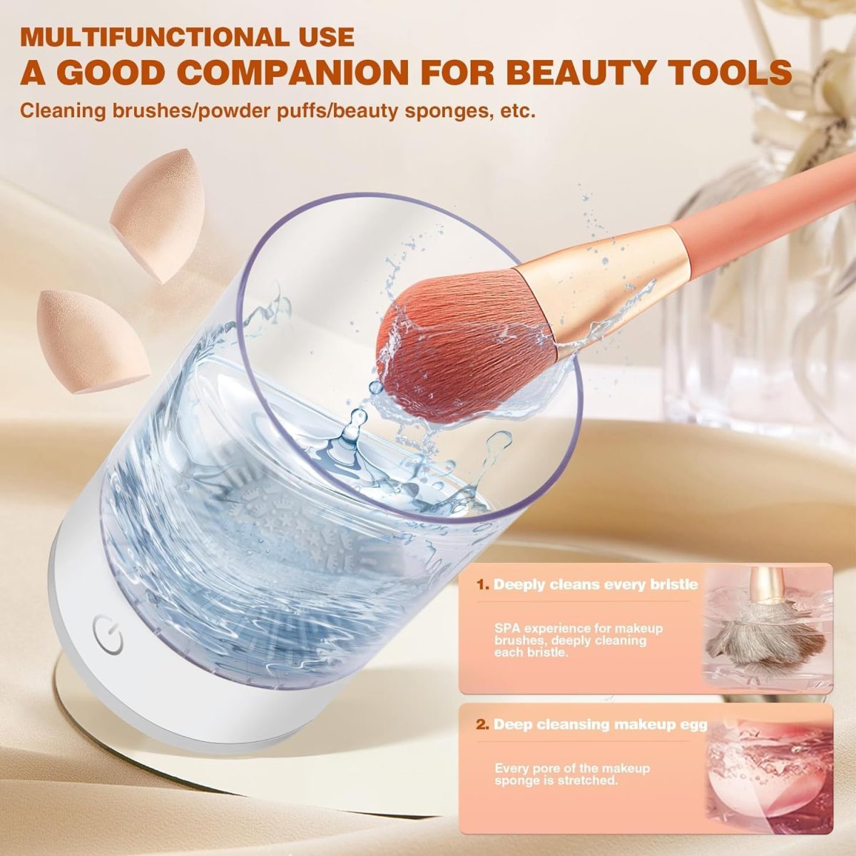 GIOGD Automatic Makeup Brush Cosmetic Brush Cleaner Spinning Blender Machine with USB Cable Brush Cleaner for All Size Makeup Brushes for Women Auto-rotating Brush Cleaner Deep Cleaning - Image 8