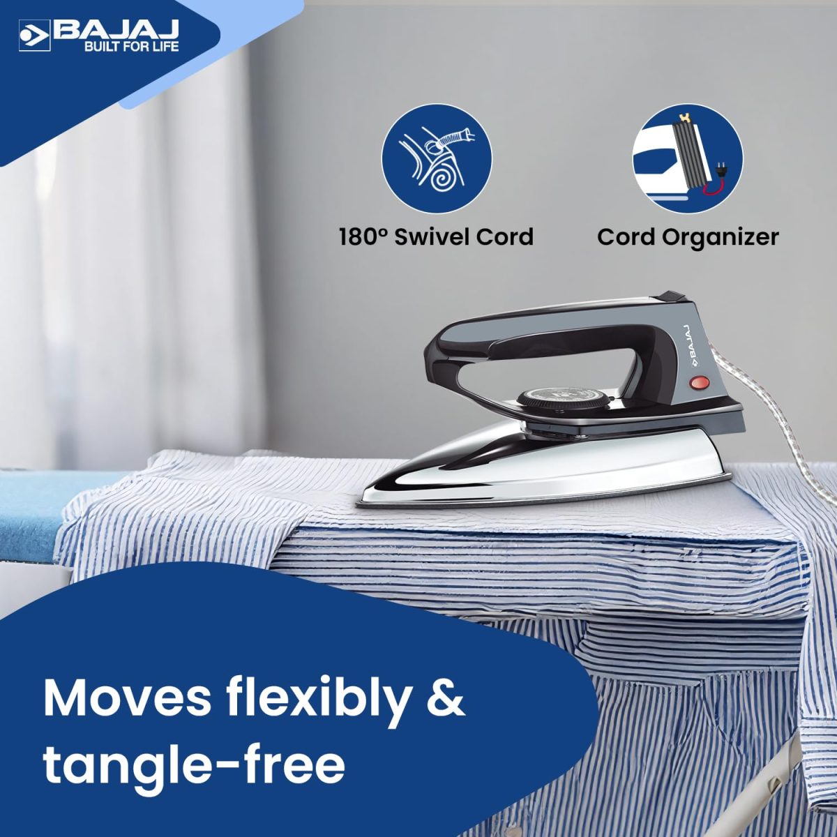 Bajaj DX-2 600W Dry Iron | Advance Soleplate And Anti-Bacterial German Coating Technology | 180 Degree Swivel Cord | Cool Touch Handle | 2-Yrs Warranty 【Black】 - Image 3