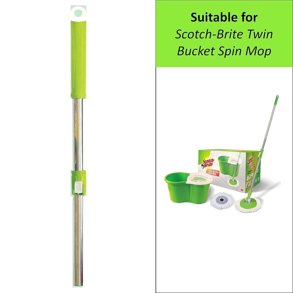 Scotch-Brite 2-in-1 Spin Mop Handle, Green & White - Image 2