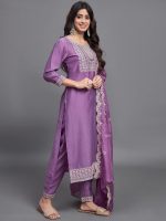 Alvami Women Embroidered Straight Kurta and Pant Set with Dupatta - Image 3