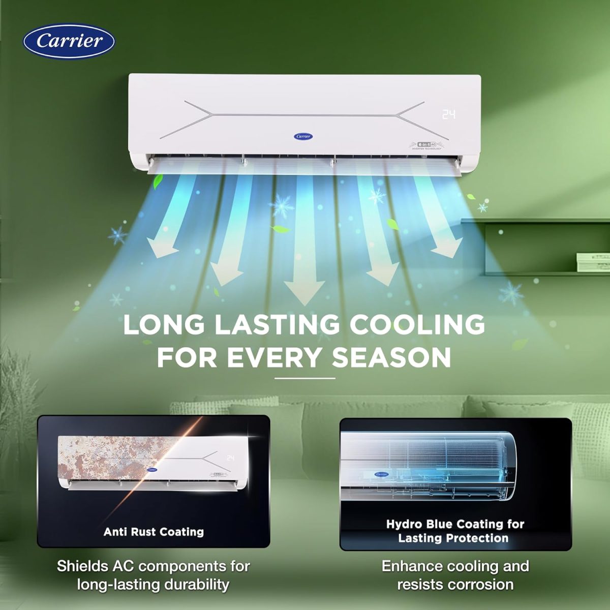 Carrier 1.5 Ton 3 Star Wi-Fi Smart Flexicool Inverter Split AC (Copper, Convertible 6-in-1 Cooling,Smart Energy Display, HD & PM 2.5 Filter, ESTER EDGE FXi (Wi-Fi), CAI18EE3R35W0,White) - Image 6
