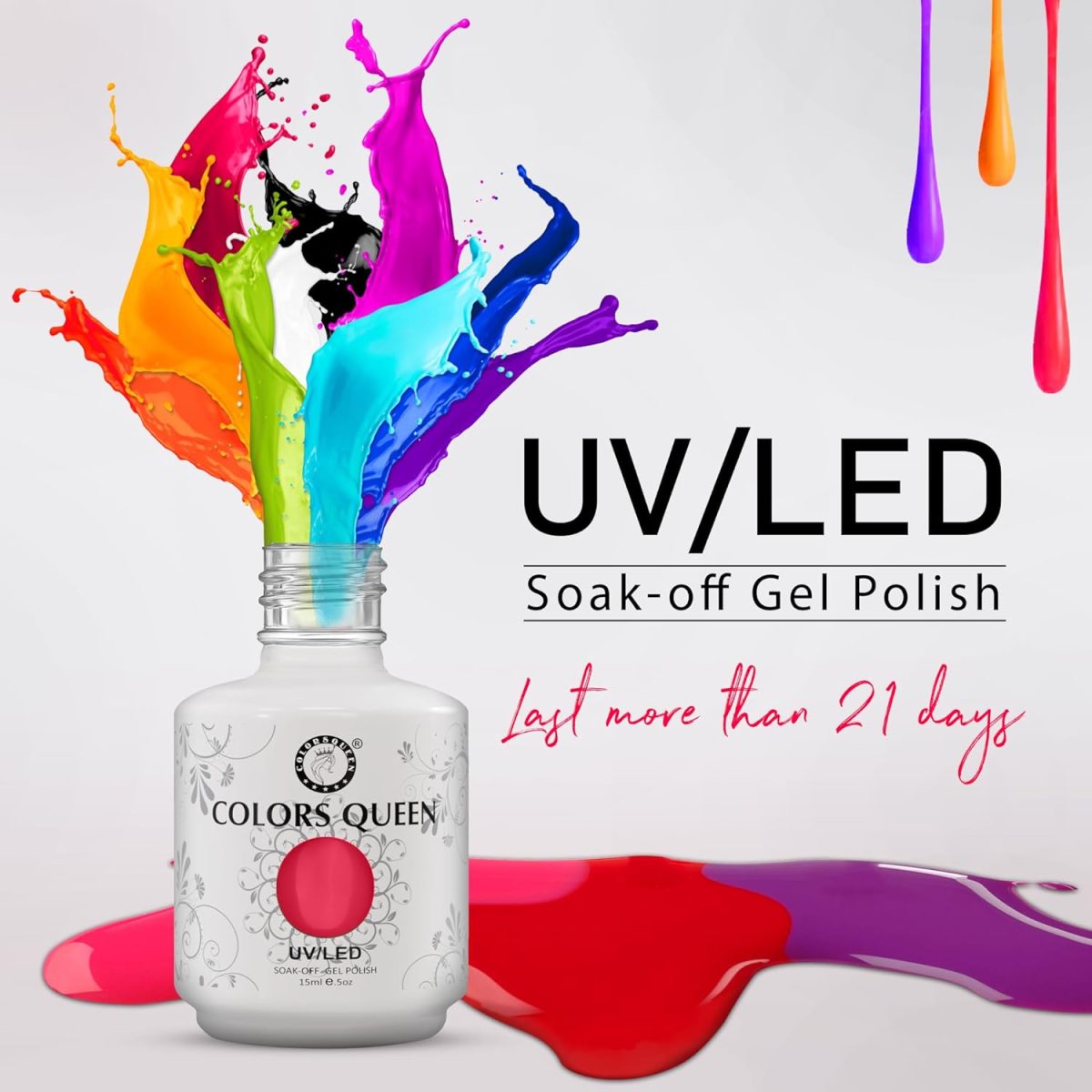 Colors Queen UV LED Soak Off Gel Nail Polish | Long Lasting Gel Polish with High Shine Gloss | Chip Resistant, Quick Drying Nail Paint Lasts upto 28 Days (Shade - 101, 15ml) - Image 6