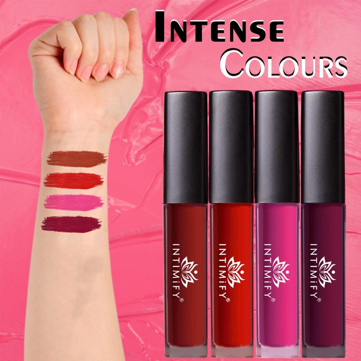 Liquid Matte Lip Stick, 8-Hour Long Stay, Long Lasting & Waterproof, Lipstick Combo (Red, Maroon, Pink, Purple – Pack Of 4) For Women - Image 4