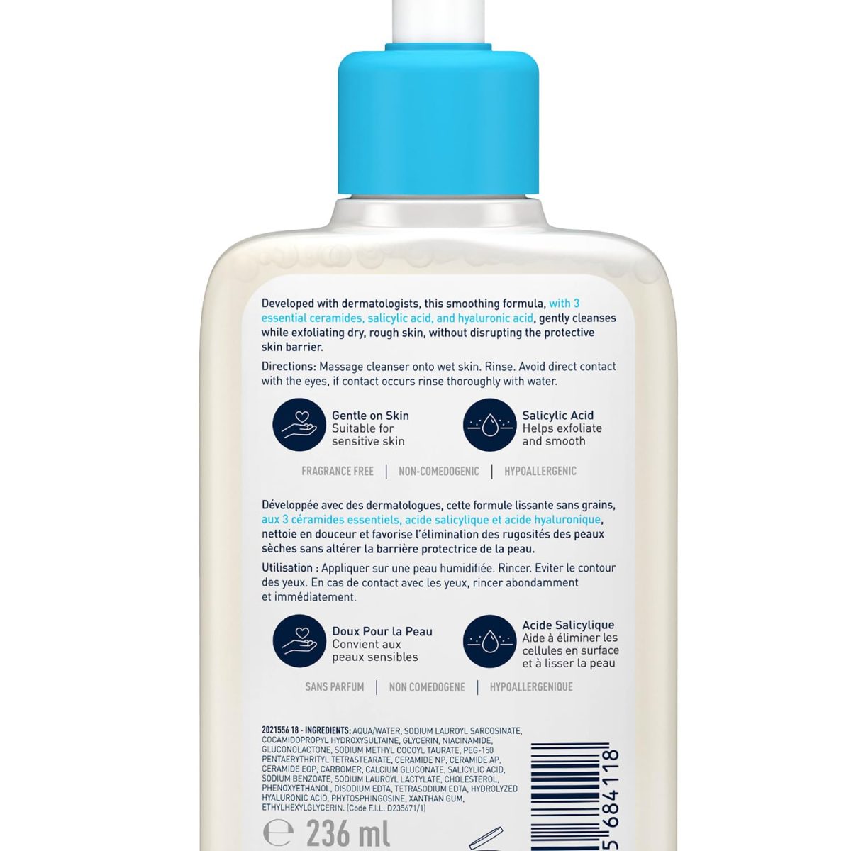 CeraVe SA Smoothing Cleanser For Dry, Rough & Bumpy Skin, contains Salicylic Acid, Dermatologist Recommended Face wash (236ml) - Image 2