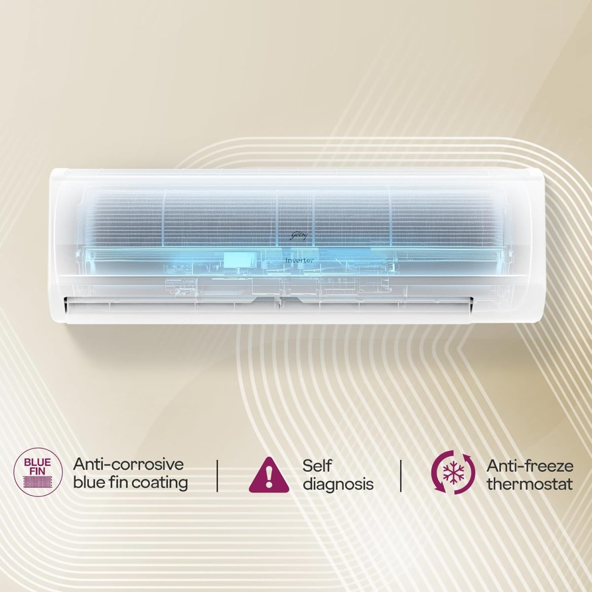 Godrej 2 Ton 3 Star, 5 Years Comprehensive Warranty, 5-In-1 Convertible Cooling, Inverter Split AC (Copper, 2025 Model, Heavy duty cooling at 52 °C, AC 2.0T EI 24I3T WZS, White) - Image 6