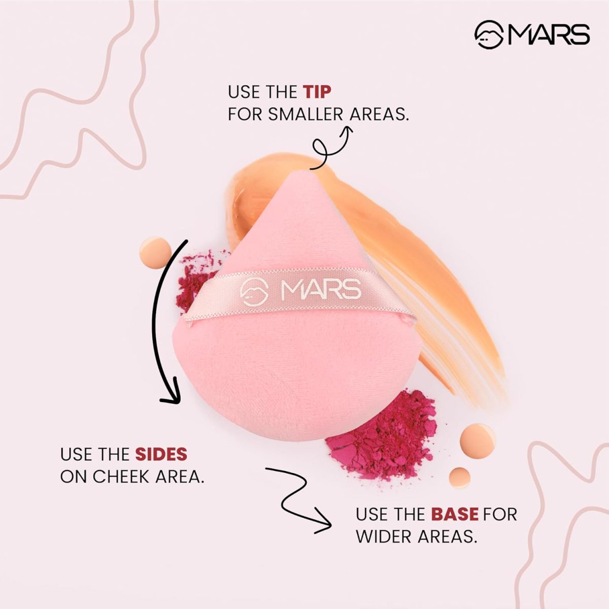 MARS Pizza Powder Puff for Face Makeup | Dual Side Application | For Loose & Pressed Powder Application | Easy to Clean and Handle | Triangle Powder Puff with strap (Pack of 2) - Image 5