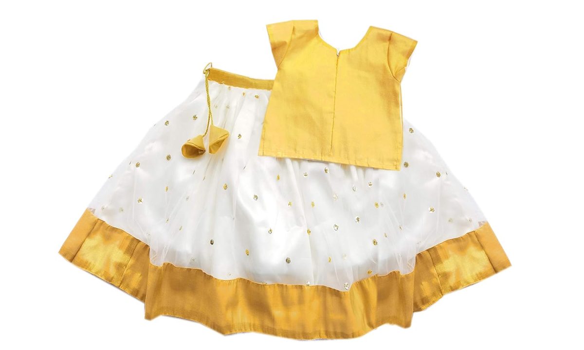 Stanwells Kids Girls Lehnga Choli Ruffle Pattern Dress Half Sleeves Readymade Hand Sequins Embroidery Ethnic Traditional Full Length South Indian Girl Lehnga Choli - Image 5