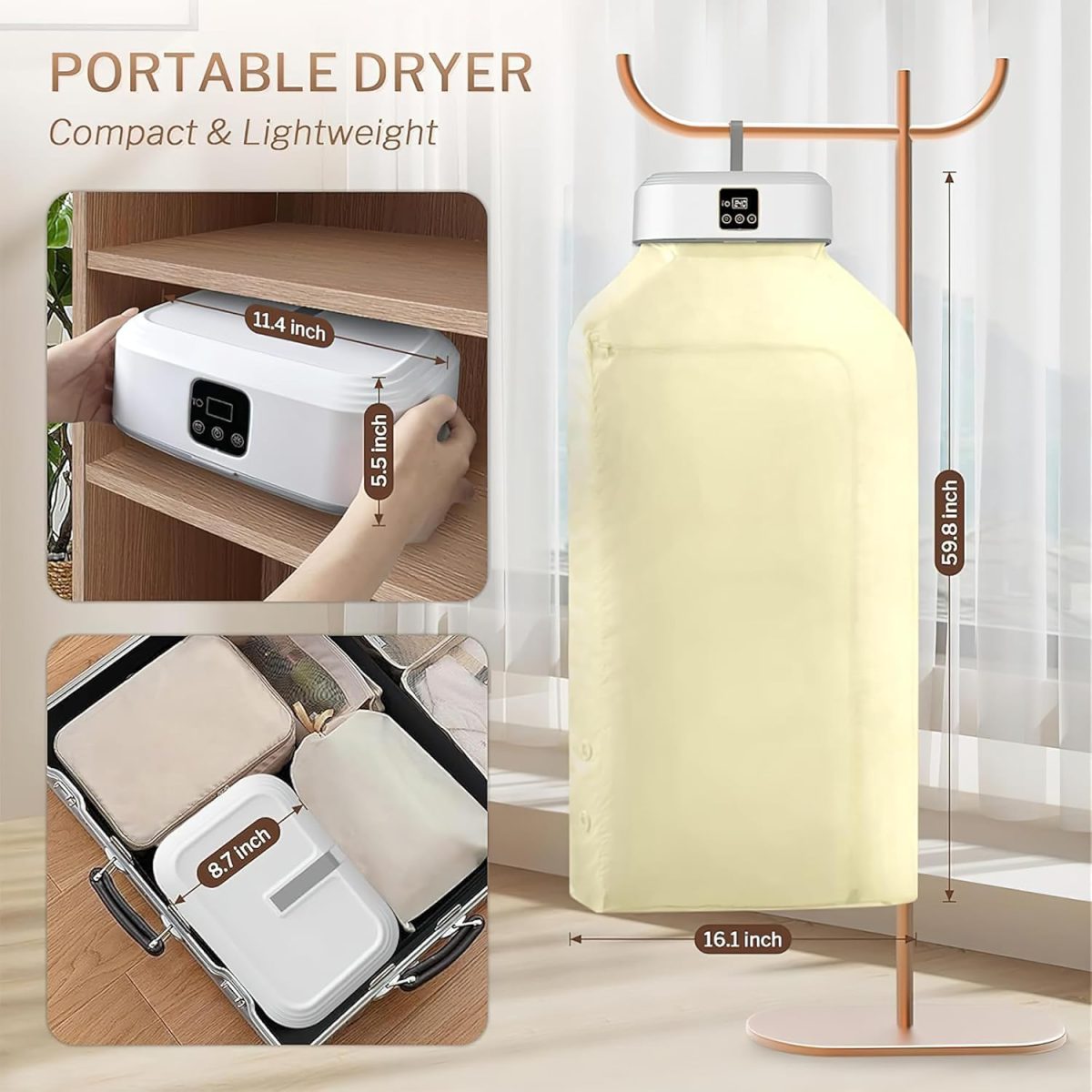 SIRIDHI Electric Cloth Warmer - Portable Cloth Warming Machine for Home, Warming Bag, and Towel Rack - Automatic Wet Clothing Air Warmer,White,Acrylonitrile Butadiene Styrene - Image 8