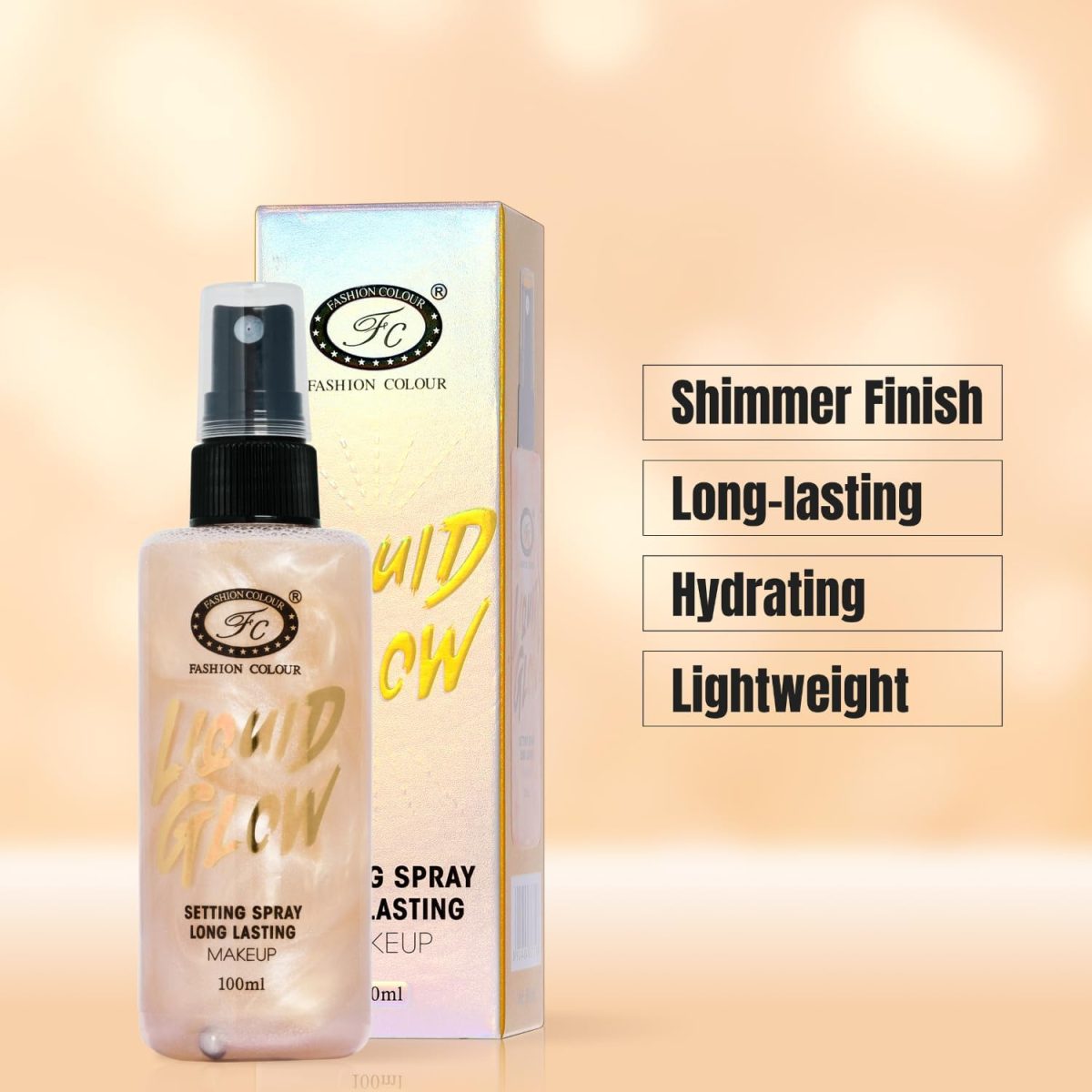 Fashion Colour Liquid Glow Setting Spray For Makeup Long Lasting (100ml) | Natural Dewy Finish | Keeps Makeup Intact | Hydrates, Soothes & Refreshes Skin | (MF09B, 100ML) - Image 3