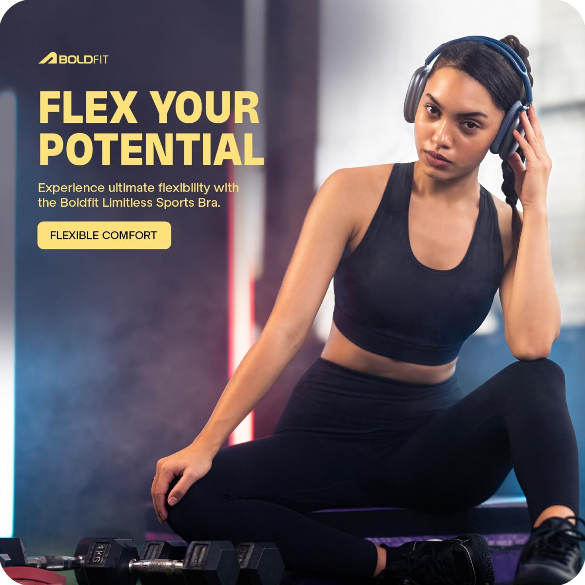 Boldfit Nylon Spandex Removable Padded Sports Bra for Women Gym Sports Bra for Girls Workout Full Coverage Padded Sports Bra for Gym Yoga Running Scoop Neck Elastic Bottom Band Support - Image 5