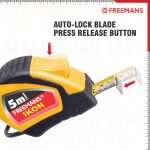 FREEMANS IKON 5m:19mm Steel Inchi Measuring Tape - 5m (Yellow & Black) With Unbreakable ABS case || Soft Grip Bi-material Case || Auto-lock and Belt Clip - Image 3
