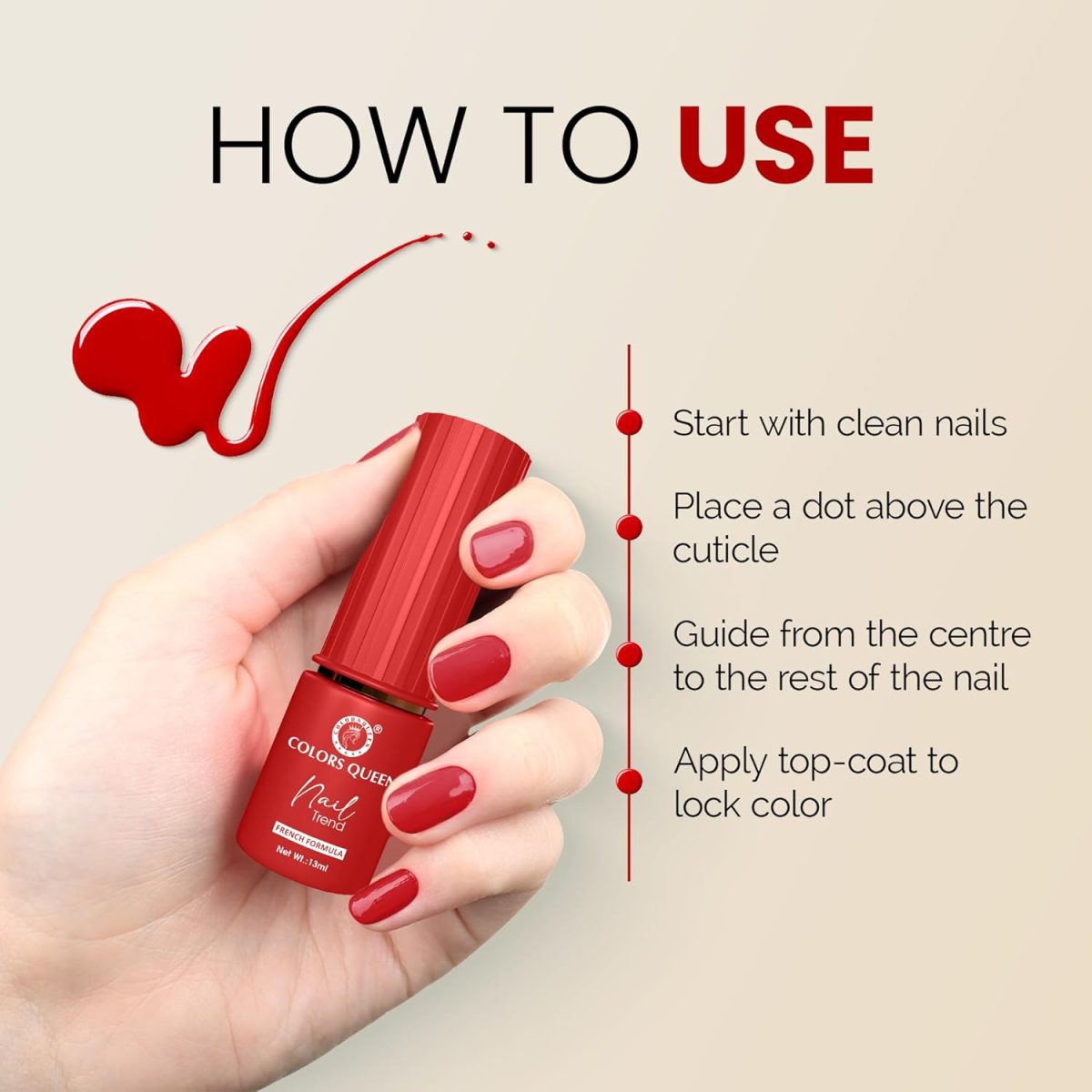 Colors Queen Nail Trend Glossy Nail Polish | Chip Resisting & Quick Drying Nail Paint with High Shine | 7 Toxin Free Formula | Long Lasting & Vibrant Nail Paint for Women (Rose Dust, 13ml) - Image 5