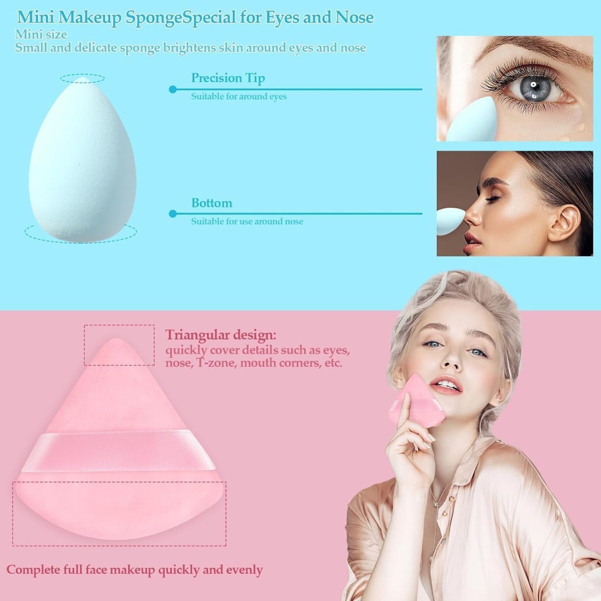 KIRA Makeup Sponge Set Beauty Blender with Egg Case, Soft Sponge For Liquid Foundation, Creams, and Powders Latex Free Wet and Dry Makeup (Multicolor 4 Big + 3 Mini + 4 Trangle -11 Pcs set) - Image 5