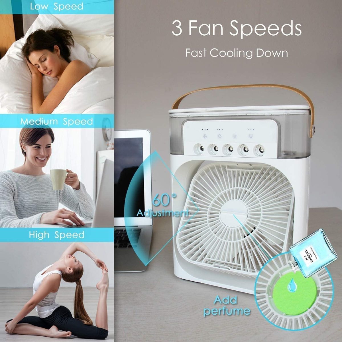 Cellowplus Portable-Conditioner-Small-Ac-Quaite-Personal-Air-cooler-Usb-Power-Mini-Desktop-Cooling-Misting-fan-1/2/3-Timer-With-speed-360-Adjustable-For-Office-Room-Desk-And-Car (2) (1) - Image 2
