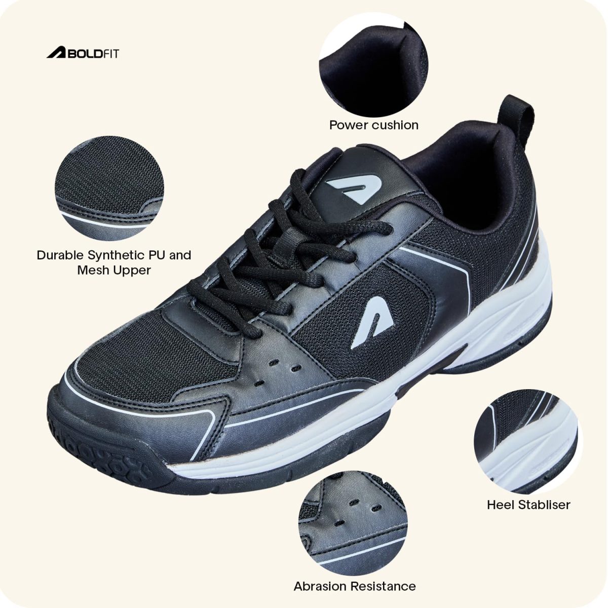 Boldfit Badminton Shoes Shuttle Non Marking Shoes for Badminton Men Light Badminton Shoes for Women & Badminton Shoes Men Breathable Non Marking Shoes for Badminton Anti Skid Pickleball Shoes Black 08 - Image 4