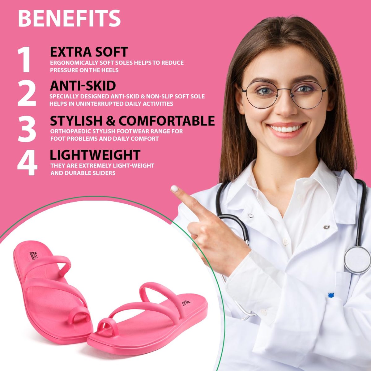DOCTOR HEALTH SUPER SOFT Premium Women's Trendy Triple Strap EVA Slippers | Soft, Open-Toe, Lightweight Daily Comfort Slides, Open-Toe Slippers for Home & Outdoor - Image 5