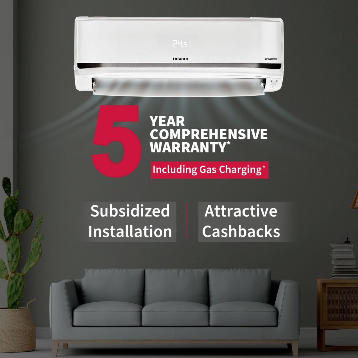 Hitachi 2 Ton Class 5 Star, 4-Way Swing, ice Clean, Xpandable+, Inverter Split AC (100% Copper, Dust Filter, 5500STXL RAS.V522PCBISH1, White) - Image 2