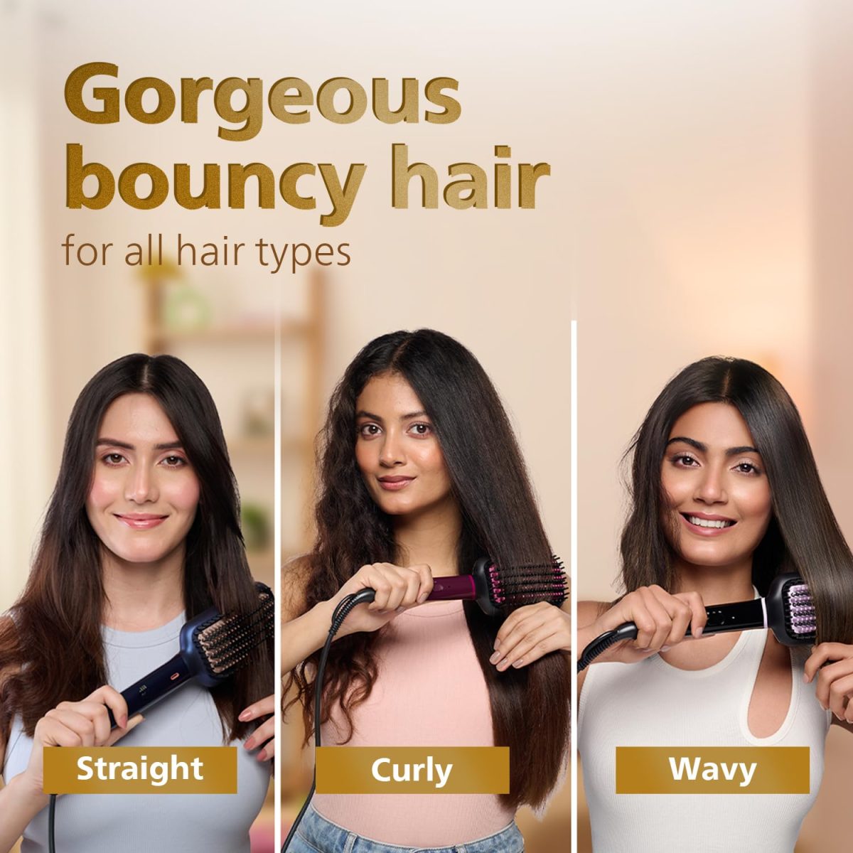 Philips Hair Straightener Brush - Naturally Straight Hair in 5mins, 5X Better Frizz Free Hair I Style with 2X More Volume | Shiny and Smooth Hair I No Scalp Burns | ThermoProtect Technology I Keratin Bristles I 2 Temperature settings | BHH880/10 - Image 6