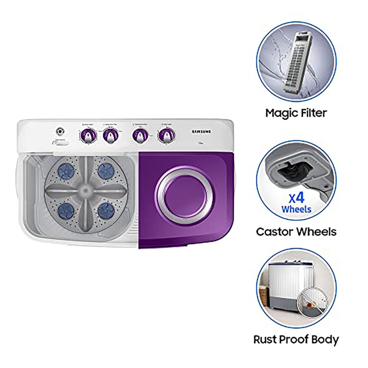 Samsung 7 kg, 5 star, Semi-Automatic Washing Machine (WT70M3000UU/TL, Air Turbo Drying, LIGHT GRAY) - Image 3