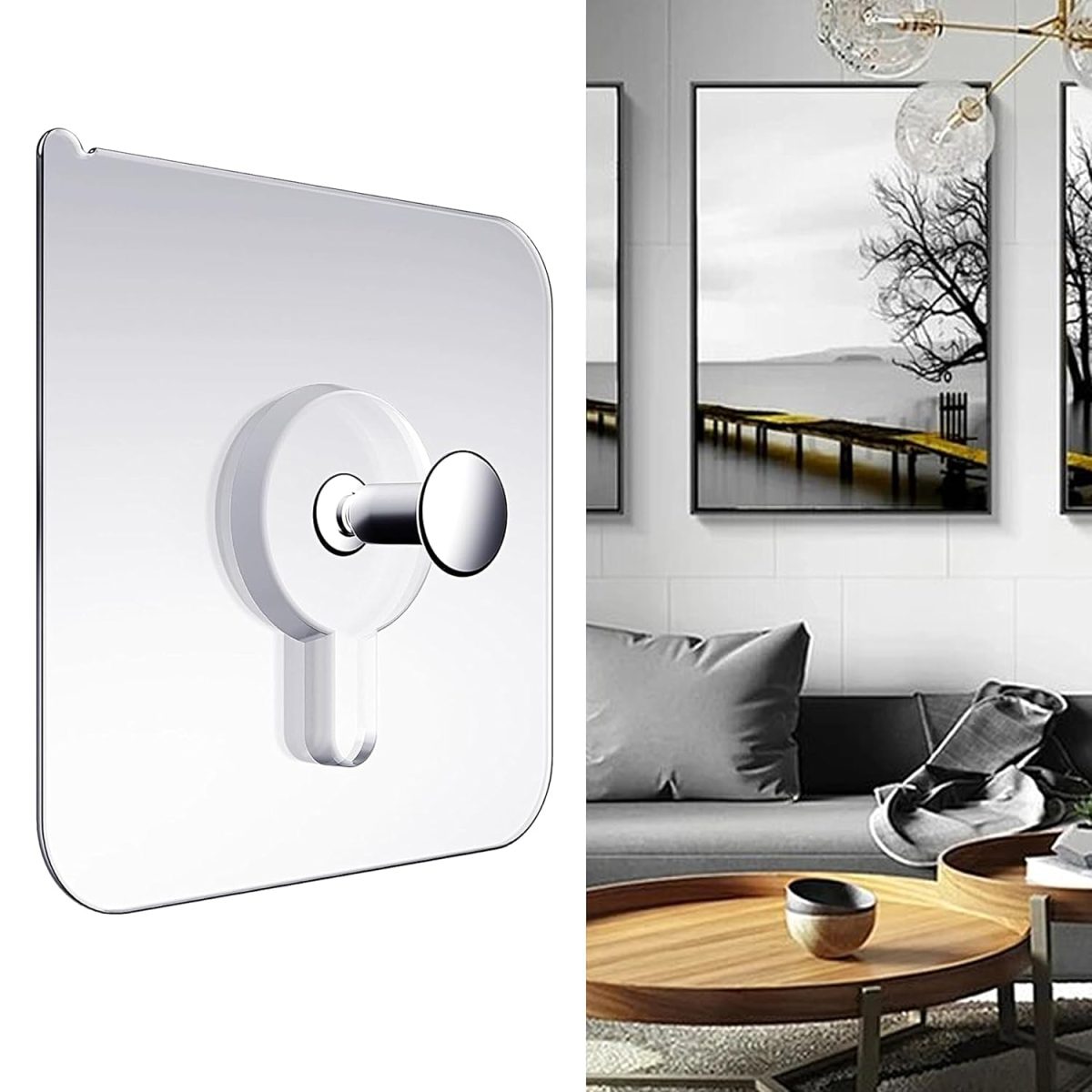Misamo Enterprise Wall Hooks Without Drilling Waterproof Hooks for Bathroom Shower Kitchen Keys Door Outdoor Home Improvement Utility Hook (Pack of 10, Photo Frame Hook) Clear, Stainless Steel - Image 4