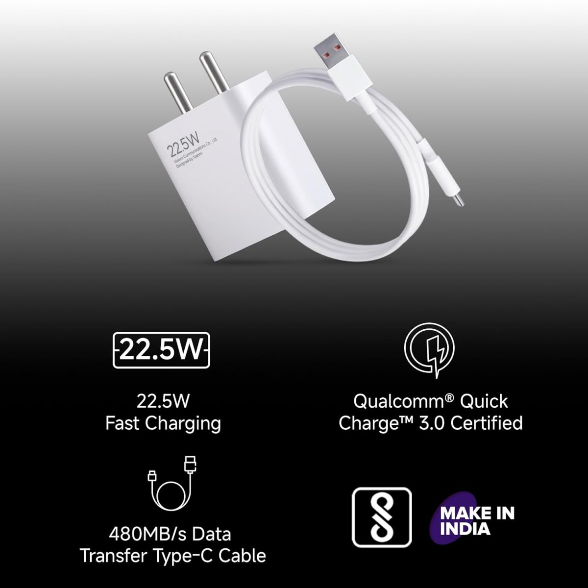 MI Xiaomi 22.5W Fast Charger with USB-C Cable, Quick Charge 3.0 Power Adapter Compatible with Redmi Note Series, Poco, Mi, Any Type C Devices - with Power Delivery (White) - Image 4