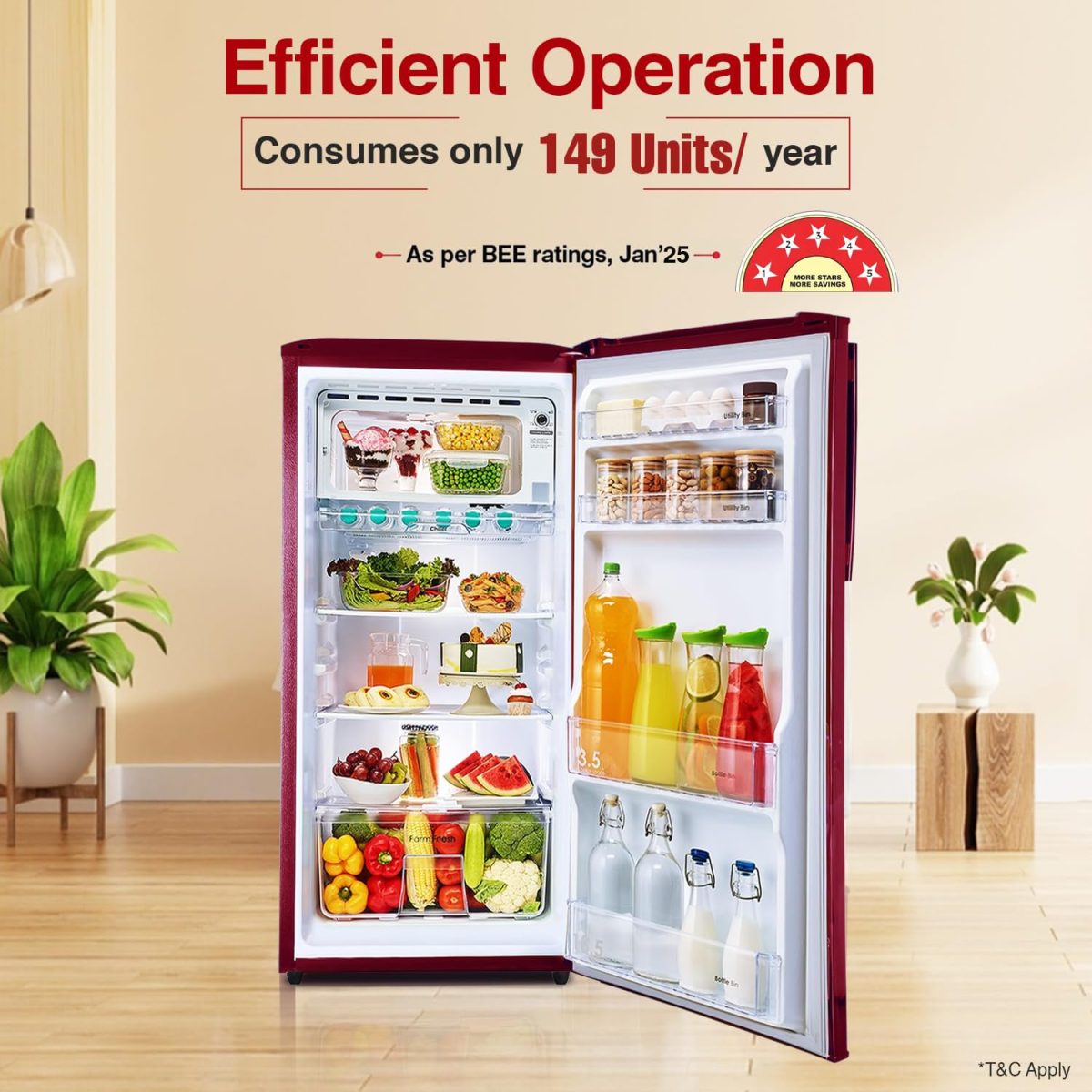 Godrej 180 L 5 Star Turbo Cooling Technology, 24 Days Farm Freshness Direct Cool Single Door Refrigerator (RD EDGENEO 207E THF MP WN, Maple Wine) - Image 2