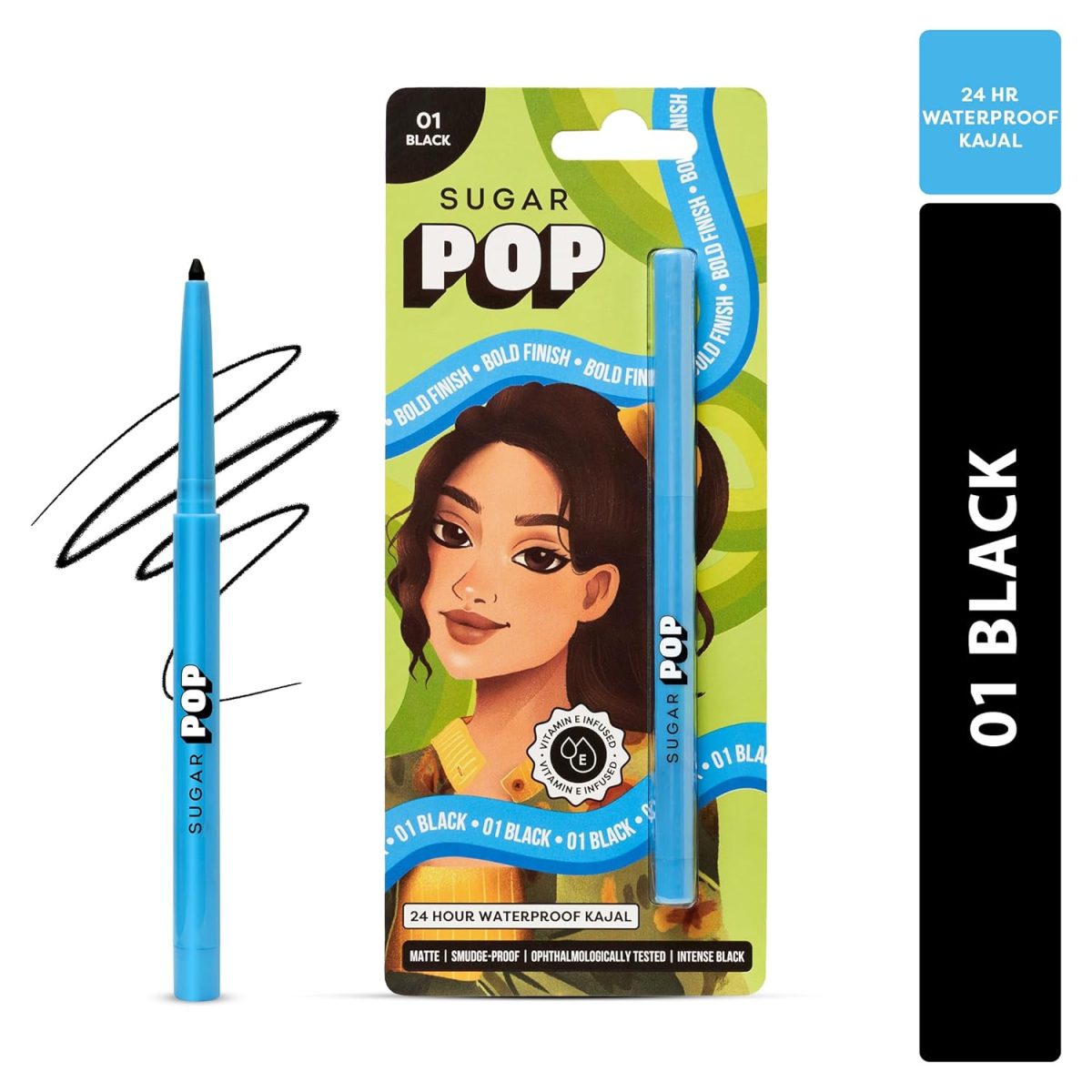 SUGAR POP 24-Hour Waterproof Kajal - Smudge-Proof | Long-Lasting | Transfer-Proof | Highly Pigmented | Sharpener Included | Black - Image 5