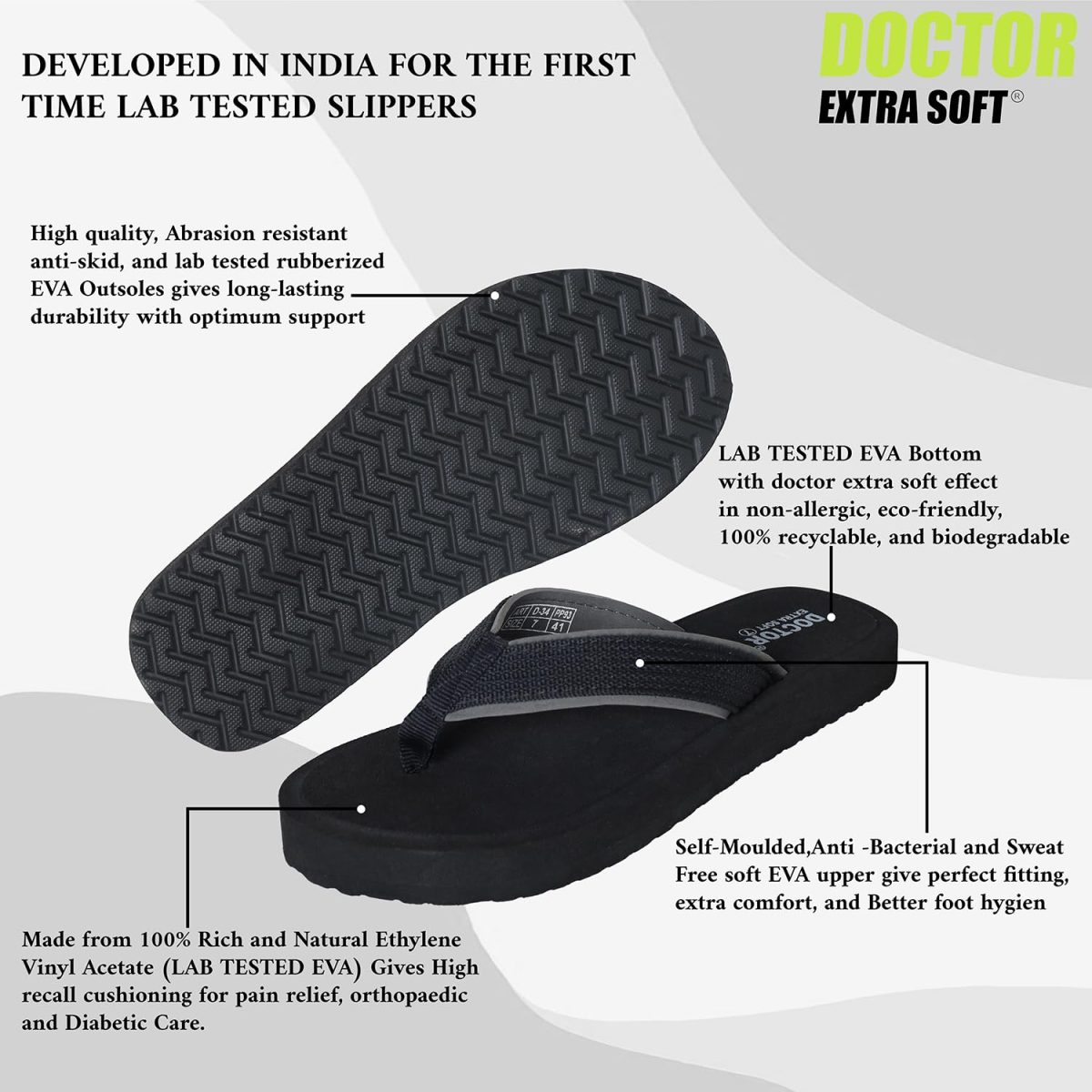 DOCTOR EXTRA SOFT Doctor Slippers for Men's Orthopedic Diabetic Non-Slip Lightweight Durable Cushion Comfortable Flat Mcr Casual Stylish Dr Chappals and House Flip flops For Gent's and Boy’s D-34 - Image 2