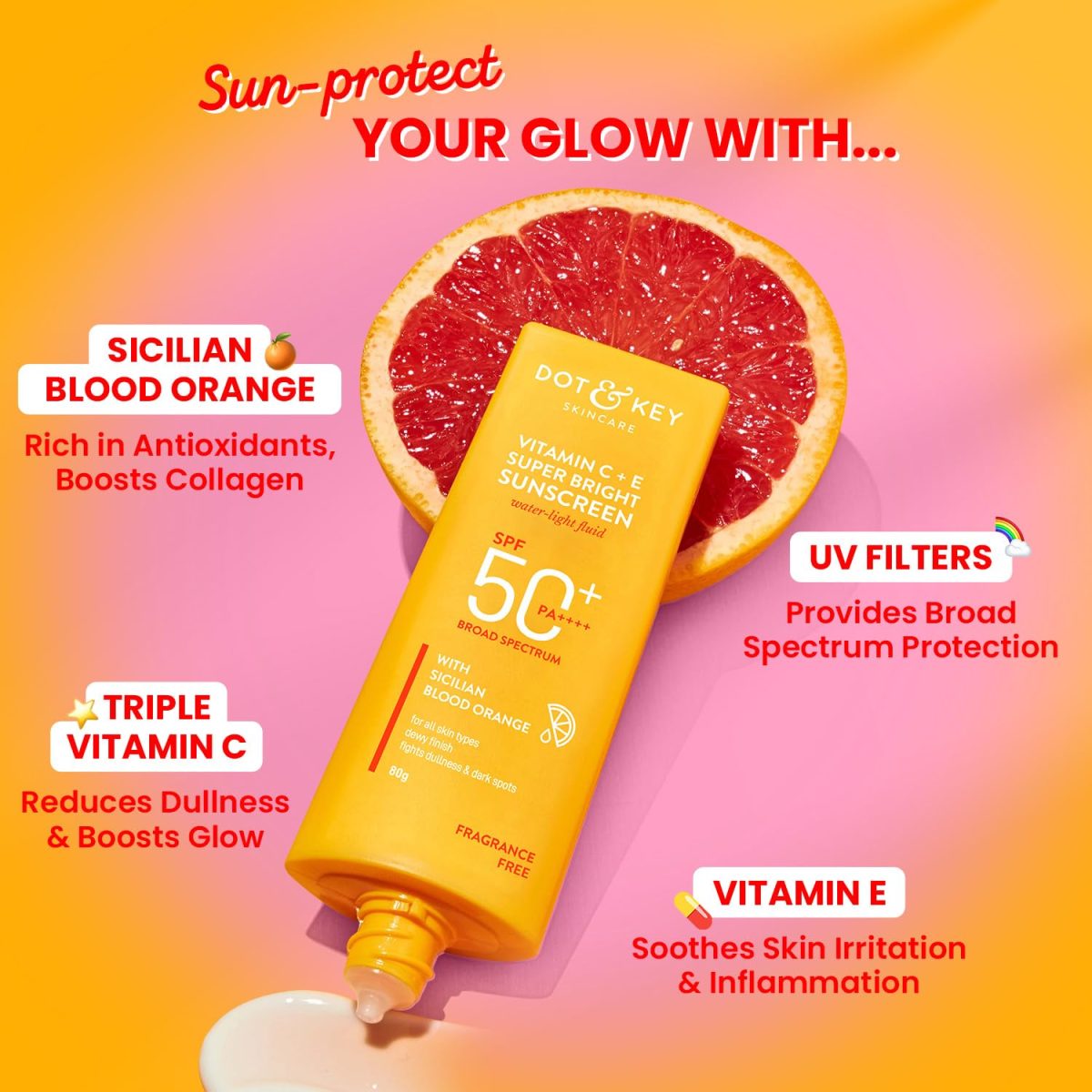 DOT & KEY Vitamin C + E Super Bright Sunscreen Spf 50 |Water-Light,UVA/UVB & Blue Light Protection|For Even Toned & Glowing Skin|With Liquid Spf 50+++| No White Cast| For All Skin Types| 50G,Pack Of 1 - Image 3