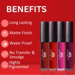 Liquid Matte Lip Stick, 8-Hour Long Stay, Long Lasting & Waterproof, Lipstick Combo (Red, Maroon, Pink, Purple – Pack Of 4) For Women - Image 6