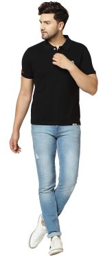 London Hills Men's Half Sleeve Cotton Blend Casual Polo Neck Regular Fit Non-Shrinkable Black T-Shirt (with Badge on Chest) - Image 4