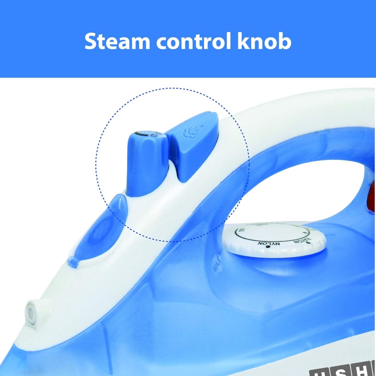 Usha 3713 1300Watt Steam Iron with Self Cleaning Function | Teflon Coated Soleplate | Powerful Steam Output upto18gm/min | 180ml Water Tank Capacity | 2 Years Warranty | (Blue & White) - Image 9