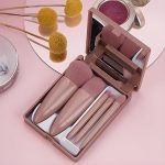 Kahan Travel Size Makeup Brushes Set Mini Makeup Brushes, Small Complete Function Cosmetic Brushes Kit with Case and Mirror Perfect for On The Go, 5PC (Mini Pink)
