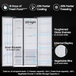 Samsung 653 L, 3 Star, Frost Free, Double Door, Convertible 5-in-1 Digital Inverter, Side By Side AI Enabled Smart Refrigerator with WiFi (RS76CG8003S9HL, Silver, Refined Inox) - Image 3