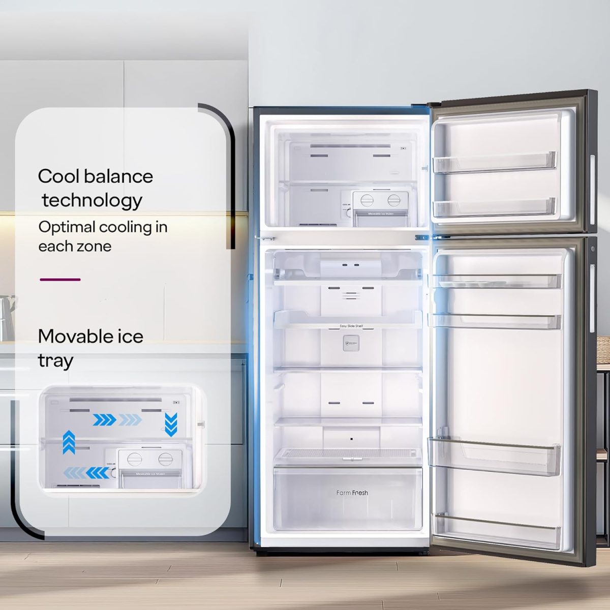 Godrej 436 L 2 Star With AI Tech, 95%+ Food Surface Disinfection With Nano Shield Technology Inverter Frost Free Double Door Regalis Refrigerator (RF EON 438B RCI MT BK, Matt Black) - Image 7