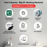 LG 8 Kg 5 Star Steam, Inverter Direct Drive Technology, 6 Motion DD, Fully-Automatic Front Load Washing Machine (FHB1208Z2W, Dial + Full Touch Buttons & LED Display, Essence White) - Image 2