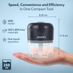 AGARO Elite Rechargeable Mini Electric Chopper, Food Grade Bowl, Stainless Steel Blades, One Touch Operation, for Mincing Garlic, Ginger, Onion, Vegetable, Meat, Nuts, 250 Ml, Black. - Image 2