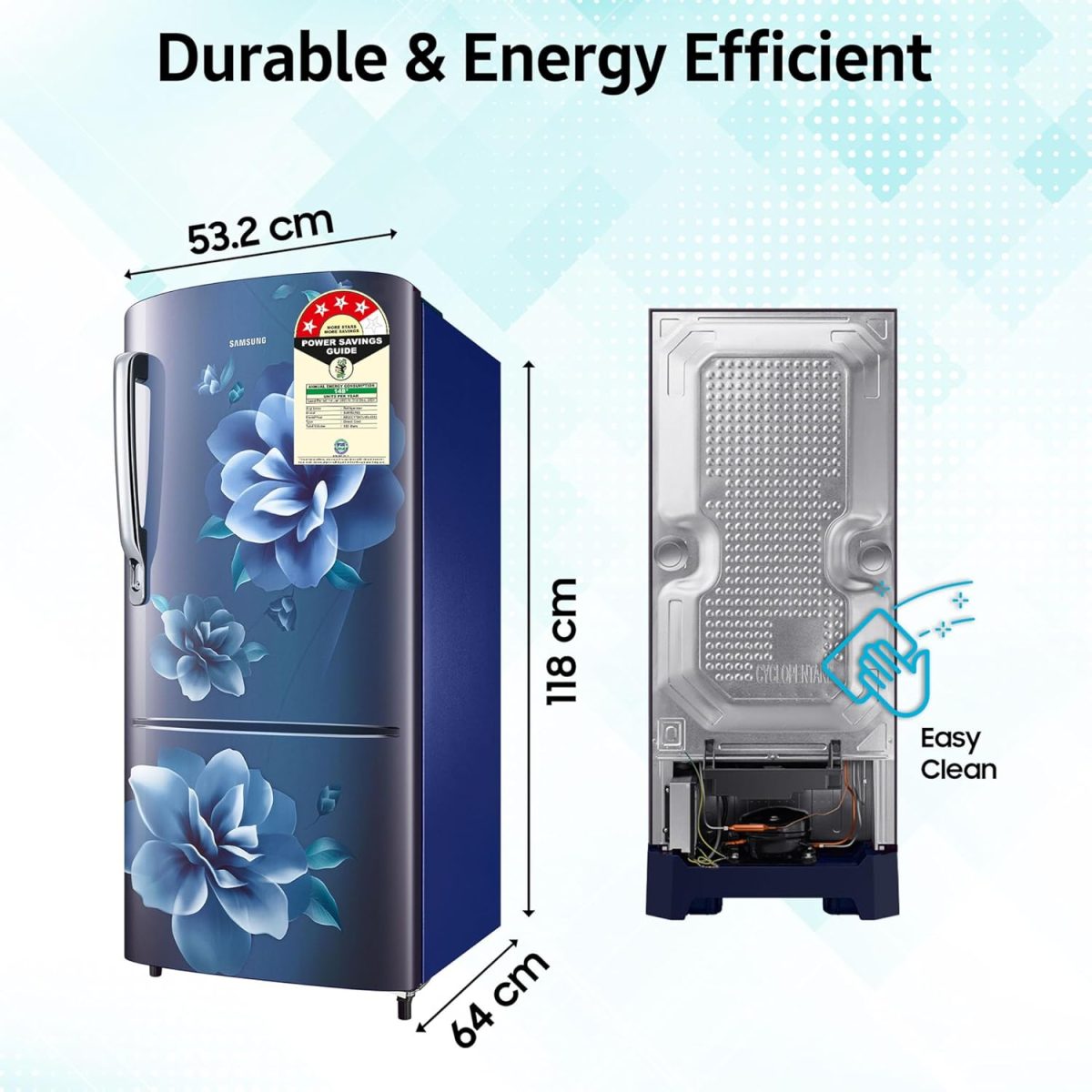 Samsung 183 L, 4 Star, Digital Inverter, Direct-Cool Single Door Refrigerator (RR20C1724CU/HL, Camellia Blue) - Image 5